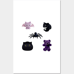 Purple Goth Kawaii Plushies Sticker Pack Posters and Art